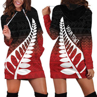 Red Silver Fern Spirit Taniko Tukutuku Personalised Hoodie Dress LT9 - Polynesian Pride