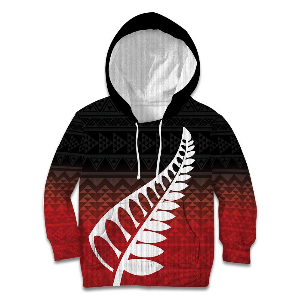 Red Silver Fern Spirit Taniko Tukutuku Personalised Kid Hoodie LT9 Hoodie Red - Polynesian Pride