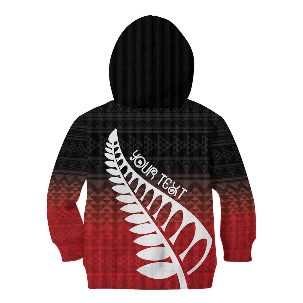 Red Silver Fern Spirit Taniko Tukutuku Personalised Kid Hoodie LT9 - Polynesian Pride