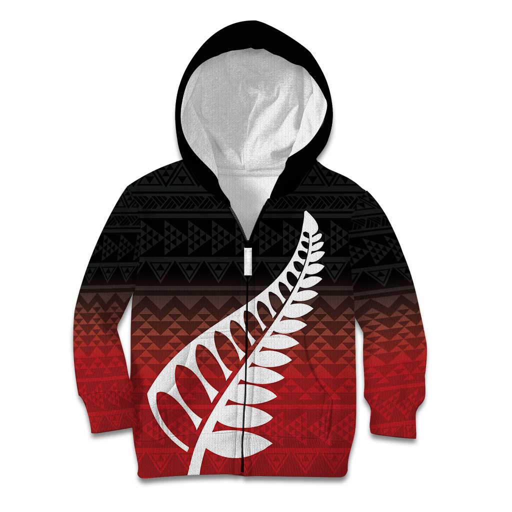 Red Silver Fern Spirit Taniko Tukutuku Personalised Kid Hoodie LT9 Zip Hoodie Red - Polynesian Pride