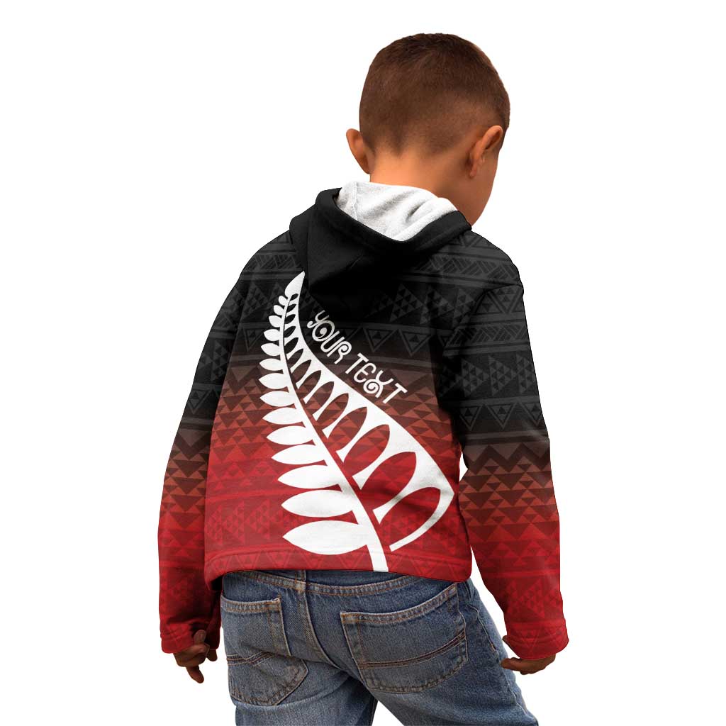 Red Silver Fern Spirit Taniko Tukutuku Personalised Kid Hoodie LT9 - Polynesian Pride