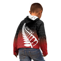 Red Silver Fern Spirit Taniko Tukutuku Personalised Kid Hoodie LT9 - Polynesian Pride