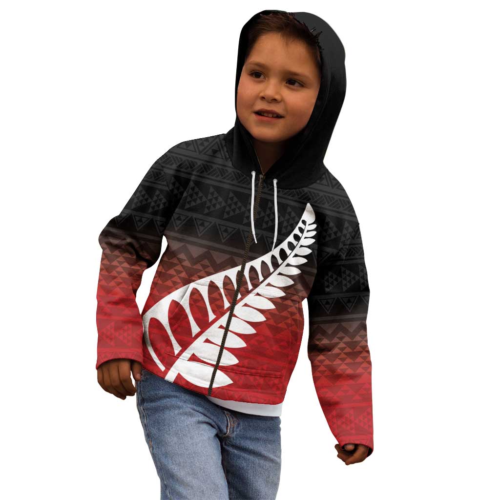 Red Silver Fern Spirit Taniko Tukutuku Personalised Kid Hoodie LT9 - Polynesian Pride