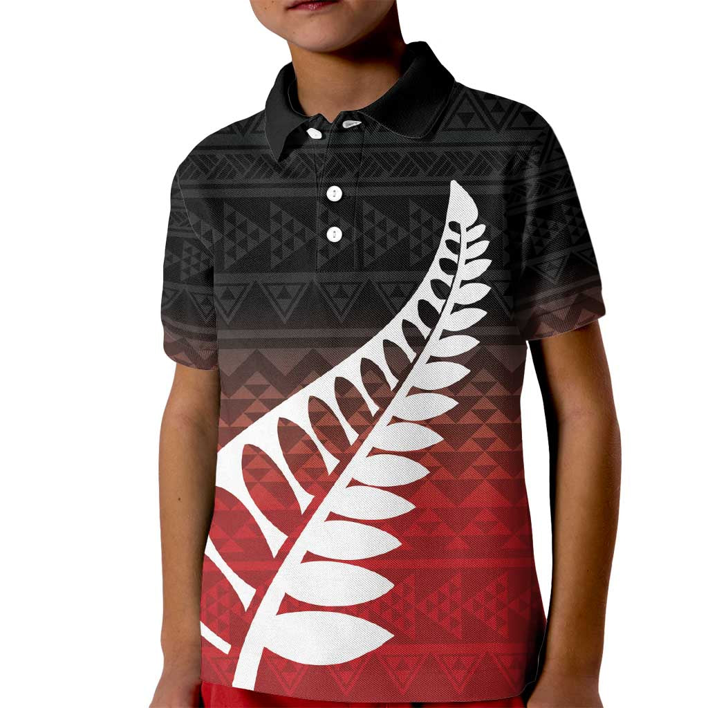 Red Silver Fern Spirit Taniko Tukutuku Personalised Kid Polo Shirt LT9 Kid Red - Polynesian Pride