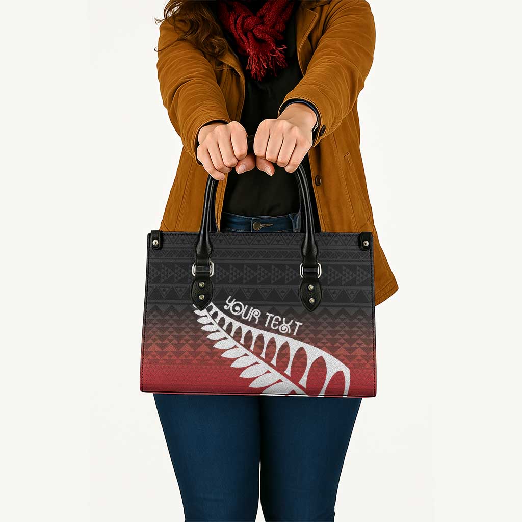 Red Silver Fern Spirit Taniko Tukutuku Personalised Leather Bag - Polynesian Pride