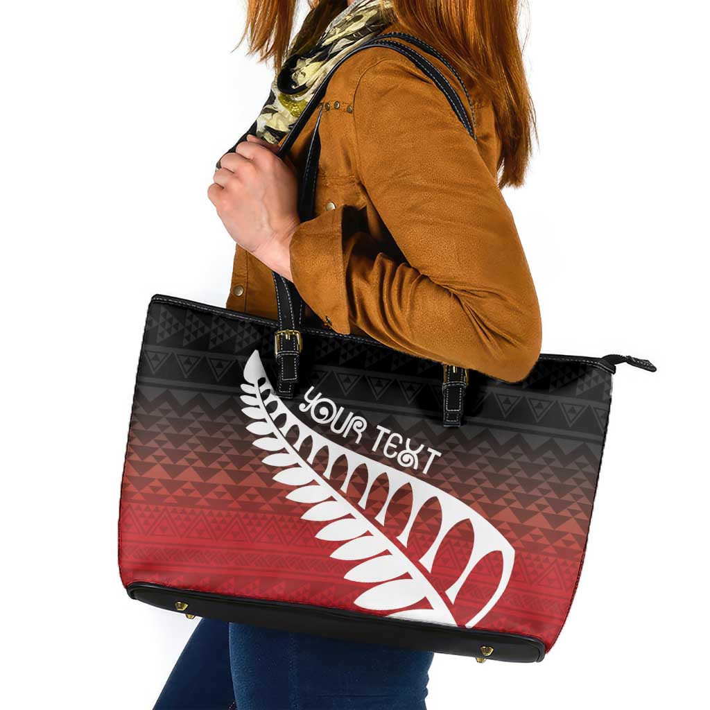 Red Silver Fern Spirit Taniko Tukutuku Personalised Leather Tote Bag LT9 Red - Polynesian Pride
