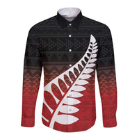 Red Silver Fern Spirit Taniko Tukutuku Personalised Long Sleeve Button Shirt LT9 Unisex Red - Polynesian Pride