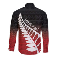 Red Silver Fern Spirit Taniko Tukutuku Personalised Long Sleeve Button Shirt LT9 - Polynesian Pride