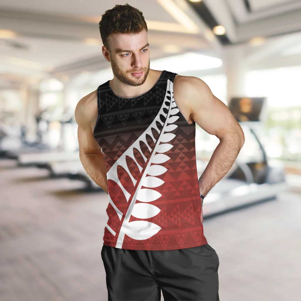 Red Silver Fern Spirit Taniko Tukutuku Personalised Men Tank Top LT9 Red - Polynesian Pride
