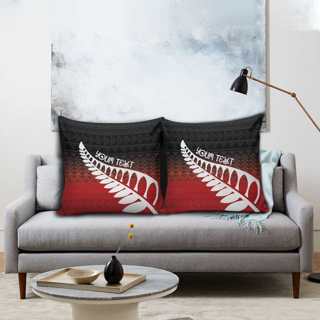 Red Silver Fern Spirit Taniko Tukutuku Personalised Pillow Cover - Polynesian Pride