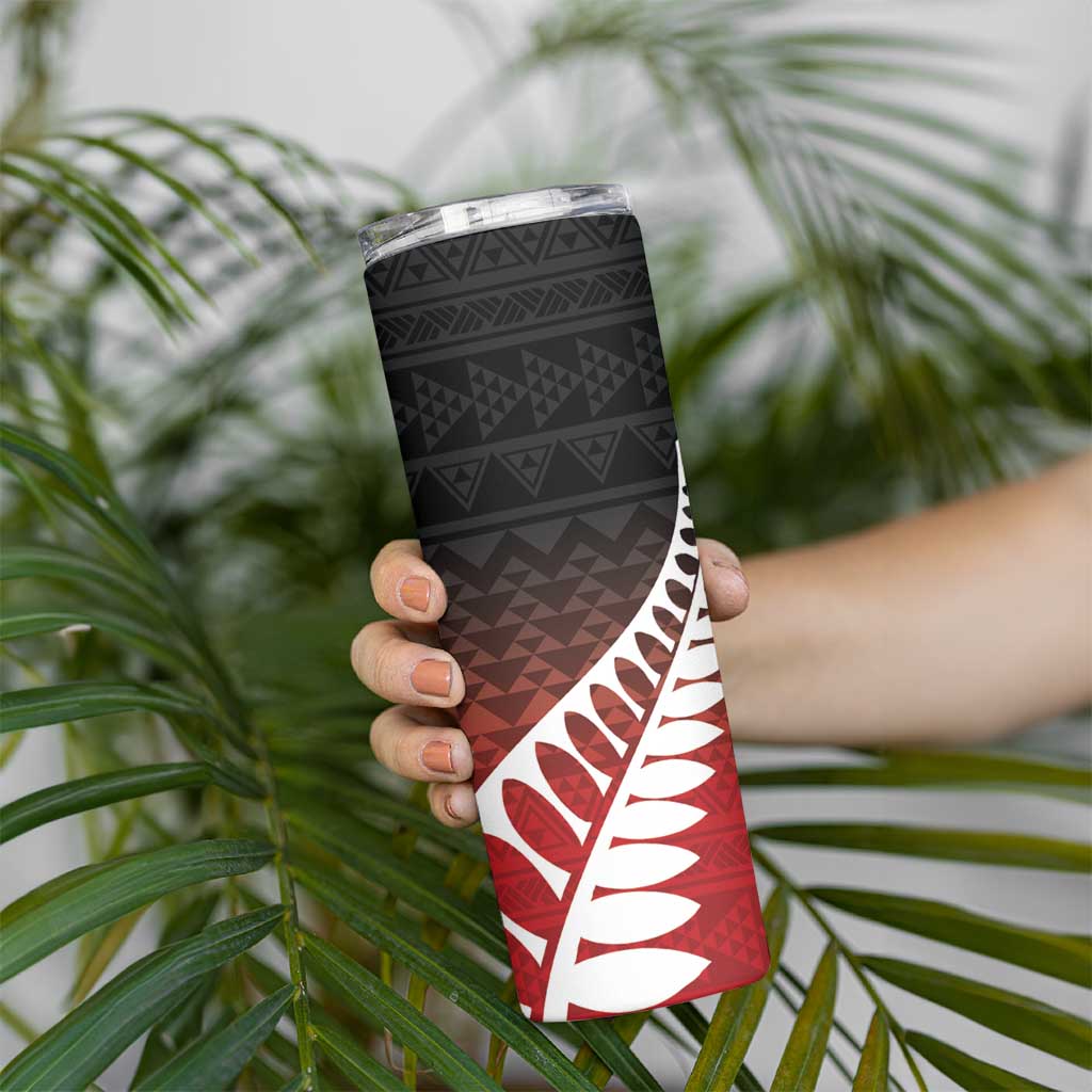 Red Silver Fern Spirit Taniko Tukutuku Personalised Skinny Tumbler LT9 - Polynesian Pride