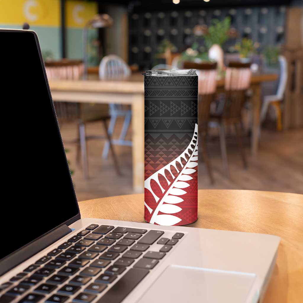 Red Silver Fern Spirit Taniko Tukutuku Personalised Skinny Tumbler LT9 - Polynesian Pride
