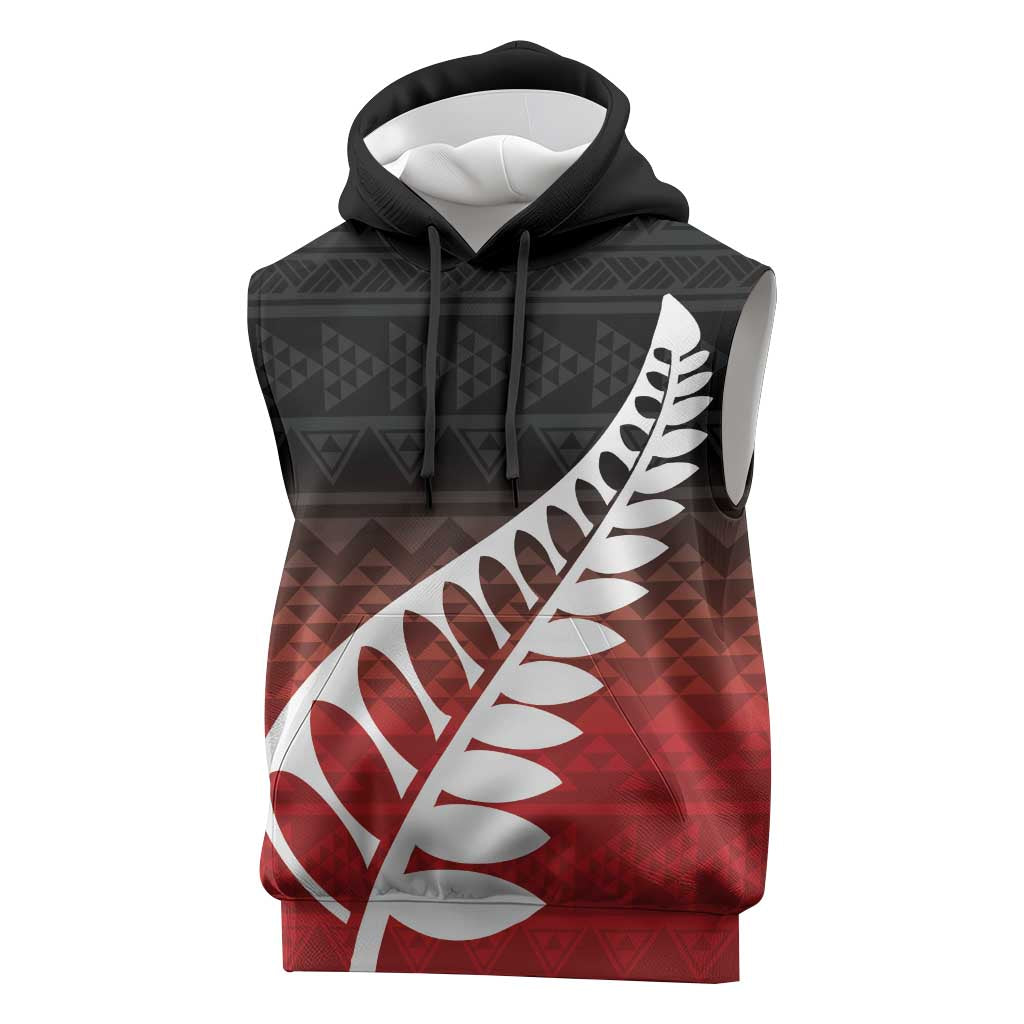 Red Silver Fern Spirit Taniko Tukutuku Personalised Sleeveless Hoodie LT9 Red - Polynesian Pride