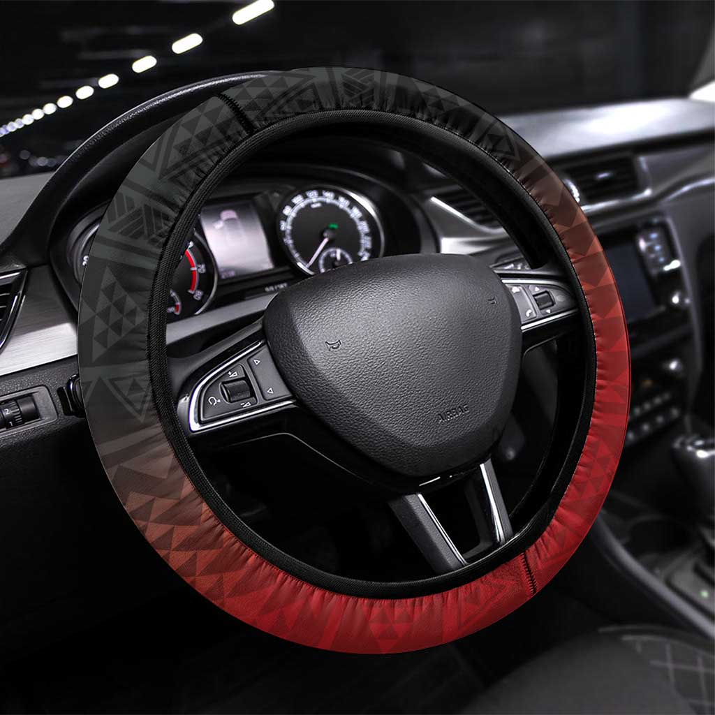 Red Silver Fern Spirit Taniko Tukutuku Steering Wheel Cover LT9 Universal Fit Red - Polynesian Pride