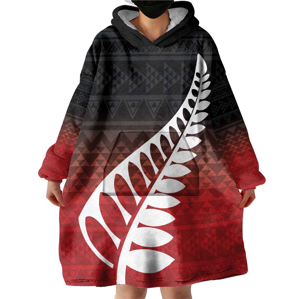 Red Silver Fern Spirit Taniko Tukutuku Personalised Wearable Blanket Hoodie LT9 - Polynesian Pride