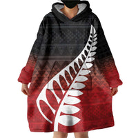 Red Silver Fern Spirit Taniko Tukutuku Personalised Wearable Blanket Hoodie LT9 - Polynesian Pride