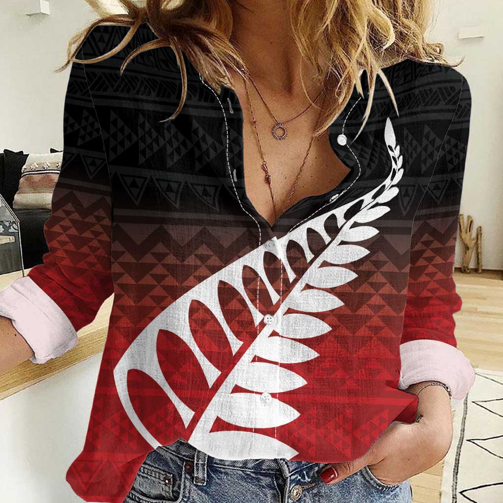 Red Silver Fern Spirit Taniko Tukutuku Personalised Women Casual Shirt LT9 Female Red - Polynesian Pride