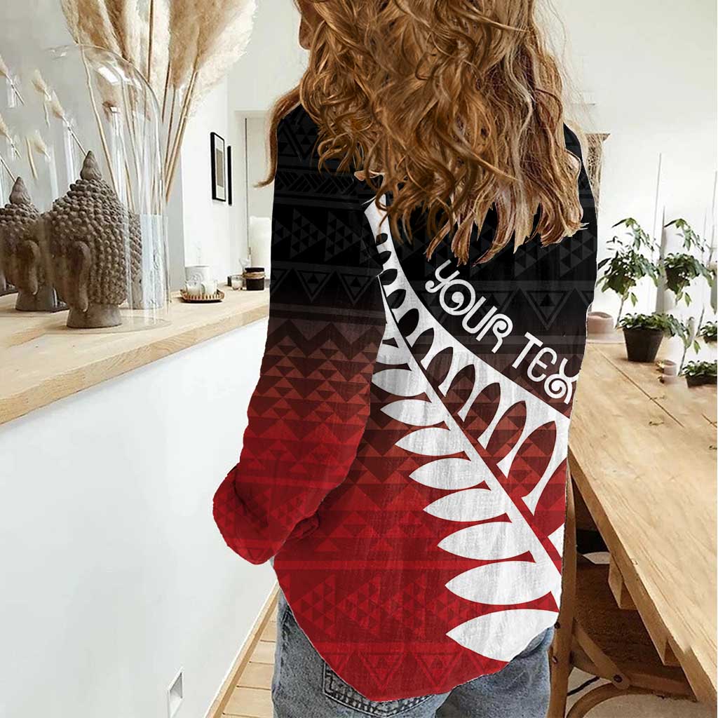 Red Silver Fern Spirit Taniko Tukutuku Personalised Women Casual Shirt LT9 - Polynesian Pride