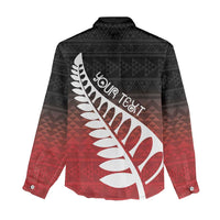 Red Silver Fern Spirit Taniko Tukutuku Personalised Women Casual Shirt LT9 - Polynesian Pride