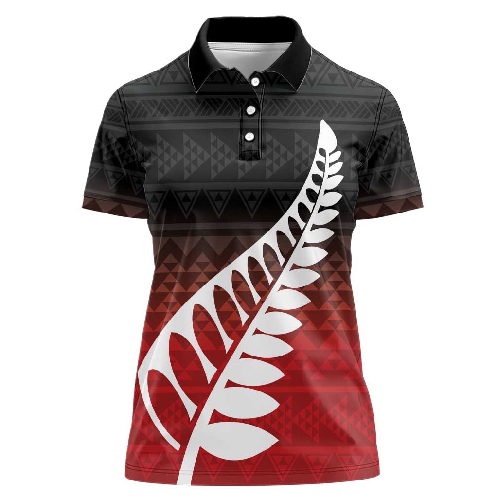 Red Silver Fern Spirit Taniko Tukutuku Personalised Women Polo Shirt LT9 Female Red - Polynesian Pride
