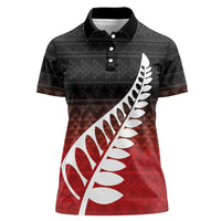 Red Silver Fern Spirit Taniko Tukutuku Personalised Women Polo Shirt LT9 Female Red - Polynesian Pride