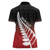 Red Silver Fern Spirit Taniko Tukutuku Personalised Women Polo Shirt LT9 - Polynesian Pride