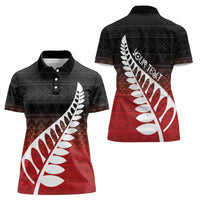 Red Silver Fern Spirit Taniko Tukutuku Personalised Women Polo Shirt LT9 - Polynesian Pride