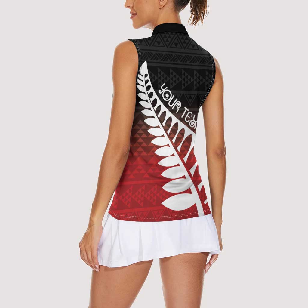 Red Silver Fern Spirit Taniko Tukutuku Personalised Women Sleeveless Polo Shirt LT9 - Polynesian Pride