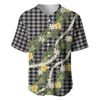 Aloha Puakenikeni Anthurium Pikake Lei Baseball Jersey Black Hawaiian Palaka Pattern LT9 Black - Polynesian Pride