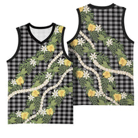 Aloha Puakenikeni Anthurium Pikake Lei Basketball Jersey Black Hawaiian Palaka Pattern