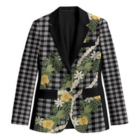 Aloha Puakenikeni Anthurium Pikake Lei Blazer Black Hawaiian Palaka Pattern LT9 Unisex Black - Polynesian Pride