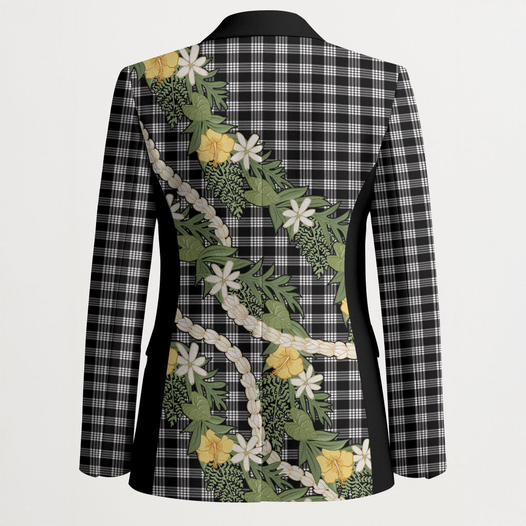 Aloha Puakenikeni Anthurium Pikake Lei Blazer Black Hawaiian Palaka Pattern LT9 - Polynesian Pride
