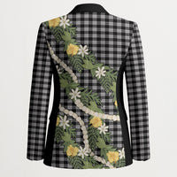 Aloha Puakenikeni Anthurium Pikake Lei Blazer Black Hawaiian Palaka Pattern LT9 - Polynesian Pride