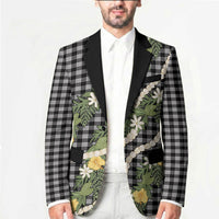 Aloha Puakenikeni Anthurium Pikake Lei Blazer Black Hawaiian Palaka Pattern LT9 - Polynesian Pride