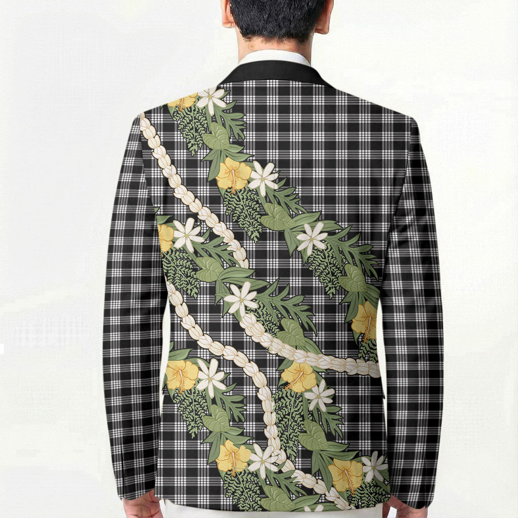 Aloha Puakenikeni Anthurium Pikake Lei Blazer Black Hawaiian Palaka Pattern LT9 - Polynesian Pride
