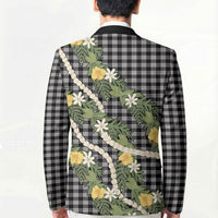 Aloha Puakenikeni Anthurium Pikake Lei Blazer Black Hawaiian Palaka Pattern LT9 - Polynesian Pride