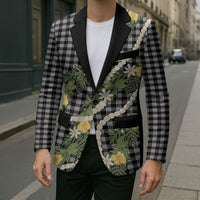 Aloha Puakenikeni Anthurium Pikake Lei Blazer Black Hawaiian Palaka Pattern LT9 - Polynesian Pride