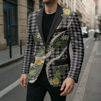 Aloha Puakenikeni Anthurium Pikake Lei Blazer Black Hawaiian Palaka Pattern LT9 - Polynesian Pride