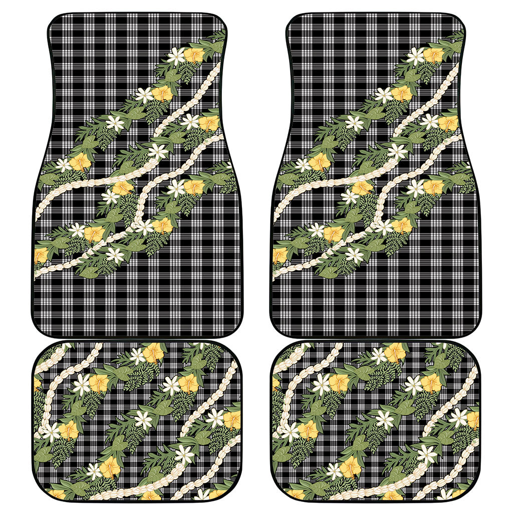 Aloha Puakenikeni Anthurium Pikake Lei Car Mats Black Hawaiian Palaka Pattern