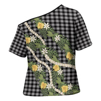 Aloha Puakenikeni Anthurium Pikake Lei Cross Shoulder Shirt Black Hawaiian Palaka Pattern