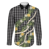 Aloha Puakenikeni Anthurium Pikake Lei Family Matching Mermaid Dress and Hawaiian Shirt Black Hawaiian Palaka Pattern LT9 Dad's Shirt - Long Sleeve Black - Polynesian Pride