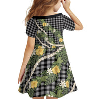 Aloha Puakenikeni Anthurium Pikake Lei Family Matching Off The Shoulder Long Sleeve Dress and Hawaiian Shirt Black Hawaiian Palaka Pattern LT9 - Polynesian Pride