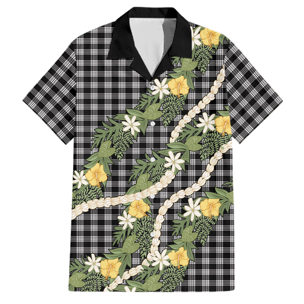 Aloha Puakenikeni Anthurium Pikake Lei Family Matching Off The Shoulder Long Sleeve Dress and Hawaiian Shirt Black Hawaiian Palaka Pattern LT9 Dad's Shirt - Short Sleeve Black - Polynesian Pride
