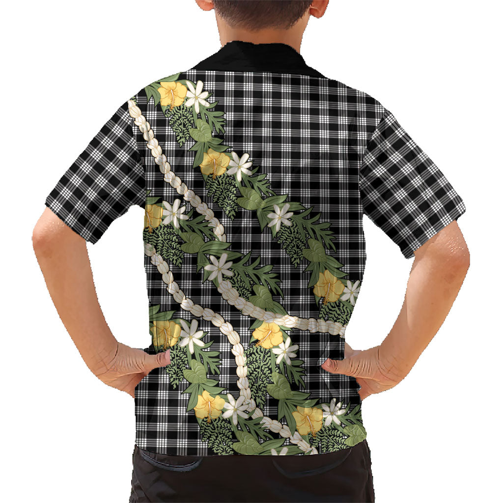 Aloha Puakenikeni Anthurium Pikake Lei Family Matching Off Shoulder Maxi Dress and Hawaiian Shirt Black Hawaiian Palaka Pattern LT9 - Polynesian Pride