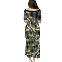 Aloha Puakenikeni Anthurium Pikake Lei Family Matching Puletasi and Hawaiian Shirt Black Hawaiian Palaka Pattern LT9 - Polynesian Pride