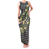Aloha Puakenikeni Anthurium Pikake Lei Family Matching Tank Maxi Dress and Hawaiian Shirt Black Hawaiian Palaka Pattern LT9 Mom's Dress Black - Polynesian Pride