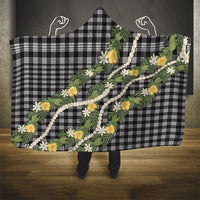 Aloha Puakenikeni Anthurium Pikake Lei Hooded Blanket Black Hawaiian Palaka Pattern