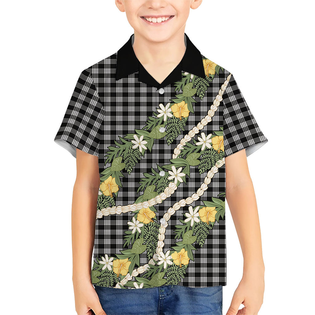 Aloha Puakenikeni Anthurium Pikake Lei Kid Hawaiian Shirt Black Hawaiian Palaka Pattern