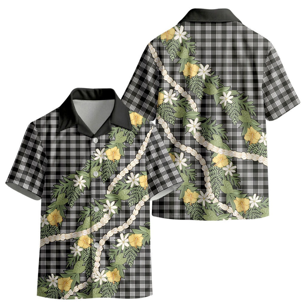 Aloha Puakenikeni Anthurium Pikake Lei Kid Hawaiian Shirt Black Hawaiian Palaka Pattern LT9 - Polynesian Pride