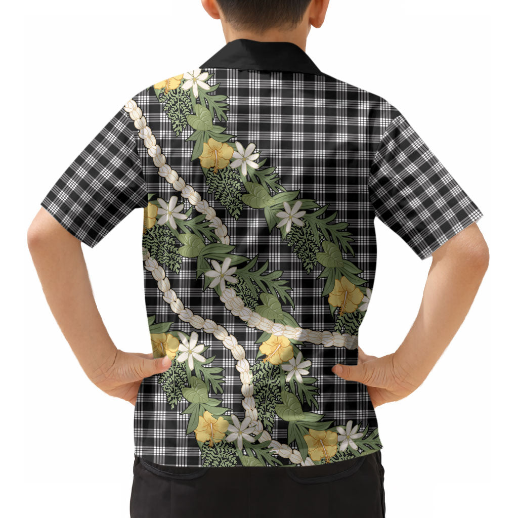 Aloha Puakenikeni Anthurium Pikake Lei Kid Hawaiian Shirt Black Hawaiian Palaka Pattern LT9 - Polynesian Pride
